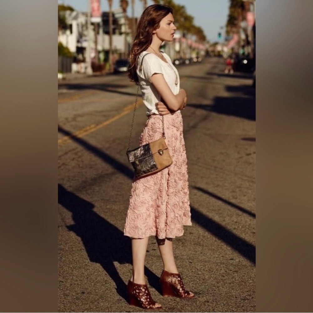 HD in Paris Pink Ruffled A-line Midi Skirt